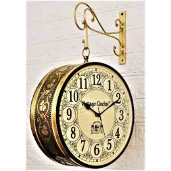 Vintage Clock Abstract Handcrafted Double Sided Railway Style Iron Wall Clock